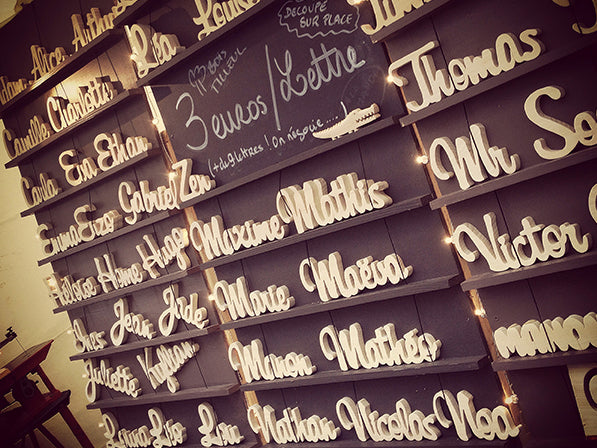 Stand marché des prénoms en bois