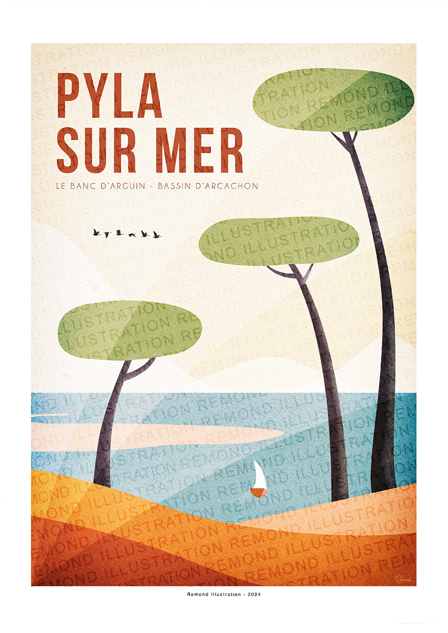 Affiche Pyla sur Mer - le Banc d'Arguin -  Bassin Arcachon