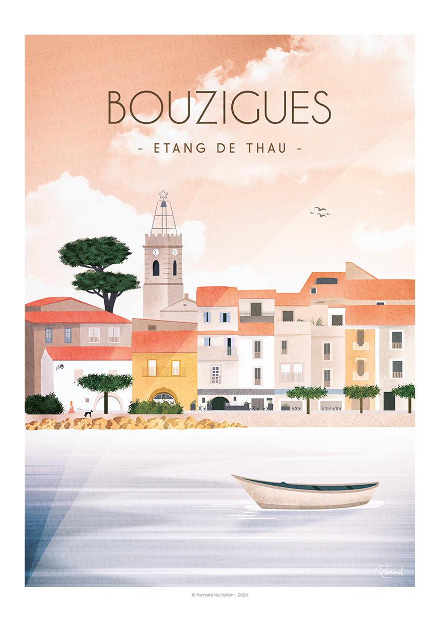 Affiche Village de Bouzigues - Hérault, Occitanie, France